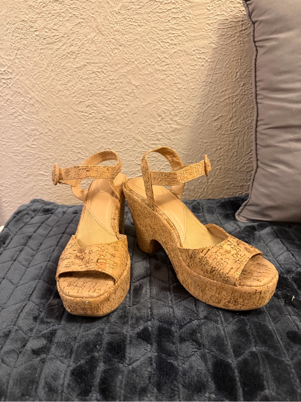 JustFab Cork Platform Wedge Sandals in Tan